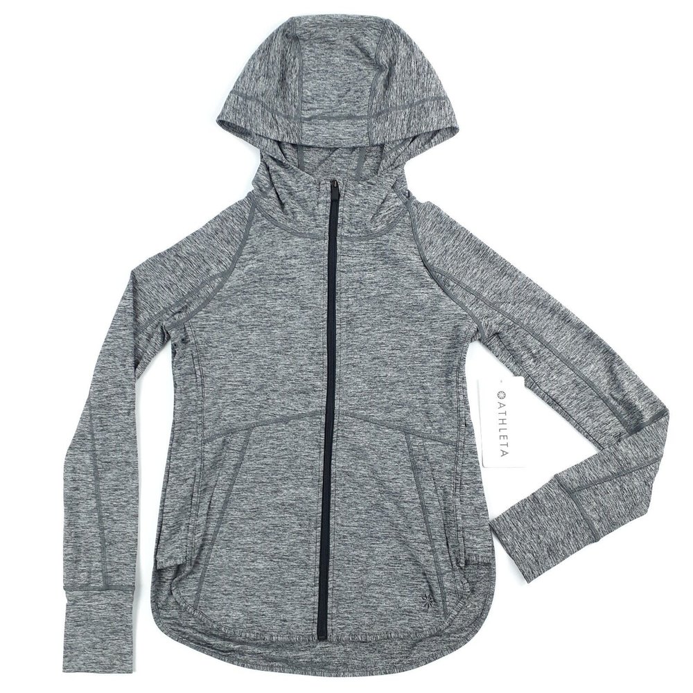 Athleta XSP Jacket Heather Baja UPF 50 Hoodie Thumb Holes Arm Pocket Long Sleeve